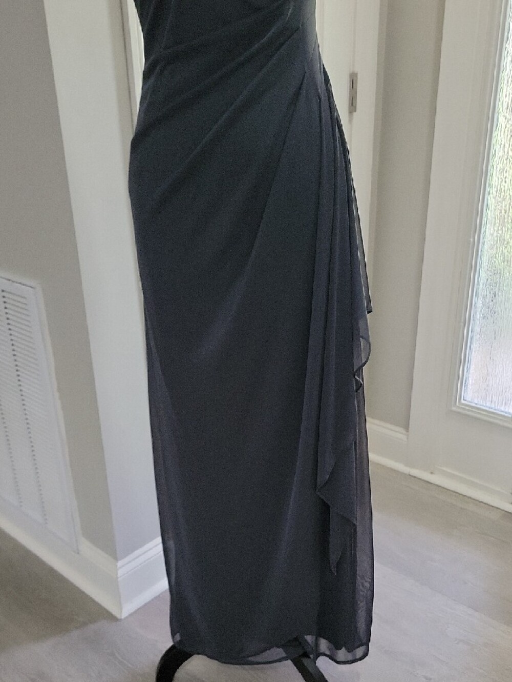 David's Bridal Charcoal Halter Chiffon Maxi Dress - Picture 4 of 10